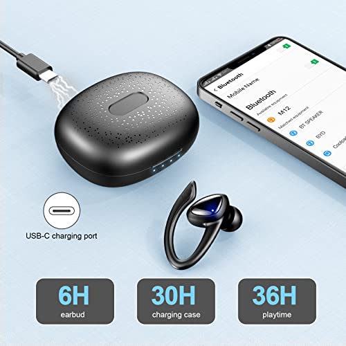 Wireless Earbud Sport in-Ear Bluetooth Headphones with Earhooks Detachable,Bluetooth 5.1 Ear Buds CVC8.0 Noise Cancelling Mic,Over Ear Wireless Earphones 36H Playtime,IP7 Waterproof Bluetooth Headset