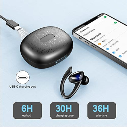 Wireless Earbud Sport in-Ear Bluetooth Headphones with Earhooks Detachable,Bluetooth 5.1 Ear Buds CVC8.0 Noise Cancelling Mic,Over Ear Wireless Earphones 36H Playtime,IP7 Waterproof Bluetooth Headset