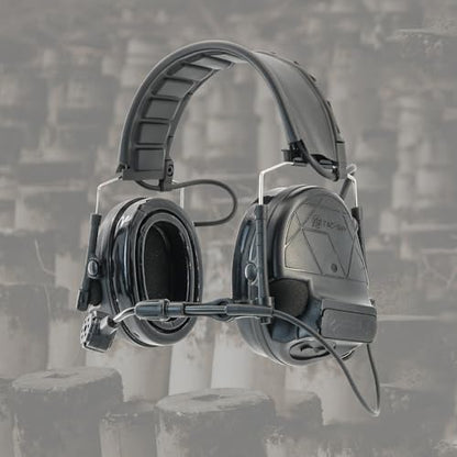 Tactical Headset Hearing Protection Sound Pickup Earmuff+U94 PTT+Detachable 7.0mm Cable for Airsoft Sports-HC5PRO (Black) - color: Black