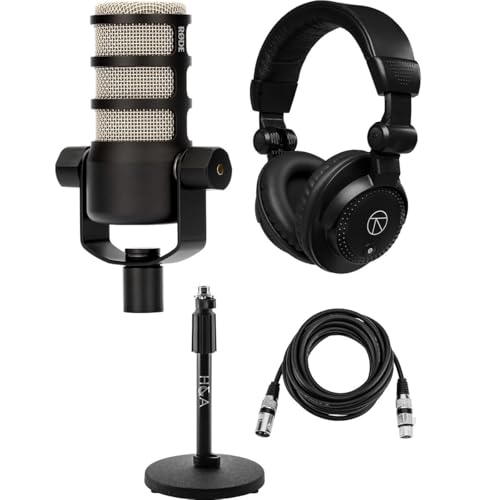 Rode PodMic Dynamic Podcasting Microphone, Bundle with Turnstile Audio Headphones, Microphone Stand, XLR M to F Cable 15'