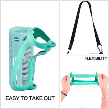 Silicone Case Compatible for JBL FLIP 5 Waterproof Portable Bluetooth Speaker, Gel Soft Skin Cover, Waterproof Rubber Case, Travel Carry Pouch with Strap (Light Green) - color: Light green