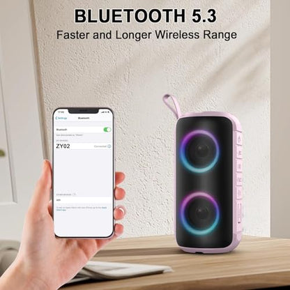 Hupoaf Bluetooth Speaker, 2025 New Portable Wireless Speaker with 6D Loud Sound, IPX7 Waterproof, HD Call, RGB Lights, 12H Playtime for Home/Party/Outdoor/Beach, Electronic Gadgets, Birthday Gift - color: Rose Gold