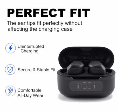 15 Pairs Replacement Ear Tips Compatible with TOZO NC9 Earbuds | Soft Silicone Eartips with Portable Storage Box (Black, S/M/L)