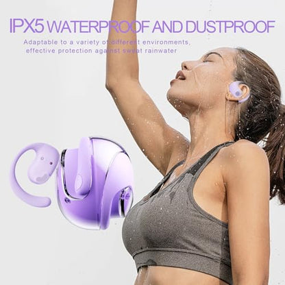 Open Ear Headphones Wireless Bluetooth 5.4, OWS Hanging Earphones Wireless Earbuds with Earhooks and Mic, IPX5 Waterproof, 48H Range, Out of Ear Earbuds for Sports Running Workout Driving(Purple) - color: Purple
