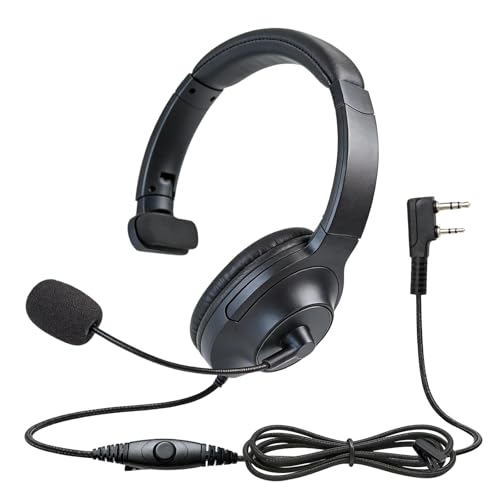 Single Sided Headphone Boom Mic Ptt Earpiece Over The Ear Two Way Radio Headset for Baofeng Retivis Kenwood Arcshell 2 Pin uv5r bf-888s h-777s rt21 rt22 ar-6 Walkie Talkies (Big Earmuff)