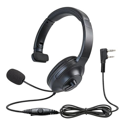 Single Sided Headphone Boom Mic Ptt Earpiece Over The Ear Two Way Radio Headset for Baofeng Retivis Kenwood Arcshell 2 Pin uv5r bf-888s h-777s rt21 rt22 ar-6 Walkie Talkies (Big Earmuff)