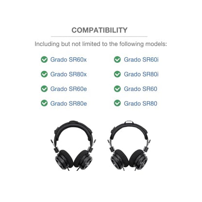 Headband Cushion Cover Compatible with Grado SR60x, SR80x, SR60e, SR80e, SR60i, SR80i, SR60, SR80 Headphones, 6mm Thick Soft Cushion, No Wobble Zipper Slider, with Hanging Loop