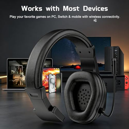 Joso One Ear Headset with Mic, Wireless Single Ear Headset for PC/iPad/Mac/Tablet/Phone/NS Switch with RGB - Chat Headphones for Truck Driver, Call Center, Office, Coach, Gaming - size: Wireless