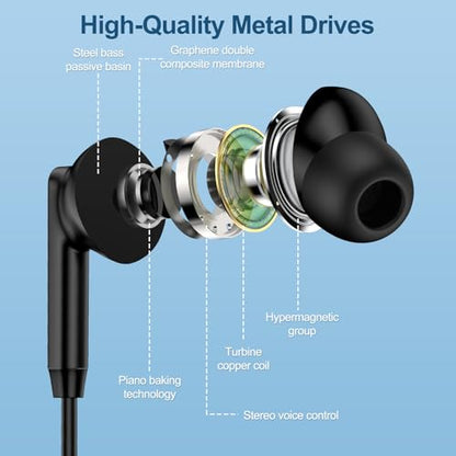 Wired Headphones Type C Cable Headphones USB C Earphones for Android Samsung Galaxy A26/A57/A37/A56/A36/A17/A16/S26 Ultra/S26+/S25FE/S25 Ultra/S24/S23, Type C Earbuds Ear Plug for iPhone 17 16 Pro Max