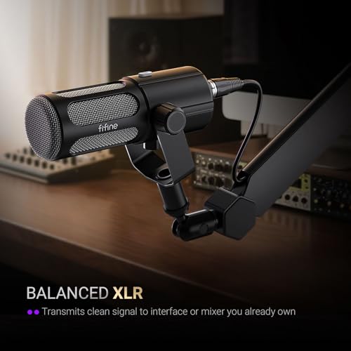 FIFINE Podcast Microphone with XLR Cable Bundle, USB Recording Vocal Mic with Frequency Respond Adjustment, Mute Button, Headphone Monitoring, Dynamic Microphone with 10ft Audio Cable-Tank6+L9