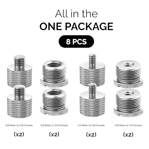 IXTECH Mic Stand Adapter Set 8 pieces Metal Microphone Stand Screw Thread Adapter 5/8 Female to 3/8 Male 3/8 Female to 5/8 Male 5/8 Female to 1/4 Male 1/4 Female to 5/8 Male Tripod Adapter ADP03 Slvr - color: ADAPTER SILVER