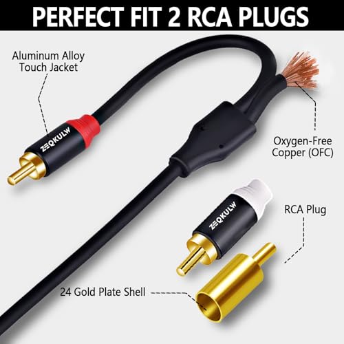 2RCA Speaker Audio Cable 20ft 2RCA Male to Male Stereo Dual RCA Cables Shielded Gold-Plated 2 RCA Subwoofer Cable for car Audio Video Cord, Hi-Fi Systems or Home Theater, HDTV (1,Black, 20FT) - size: 20FT