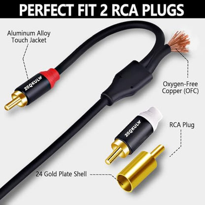 2RCA Speaker Audio Cable 20ft 2RCA Male to Male Stereo Dual RCA Cables Shielded Gold-Plated 2 RCA Subwoofer Cable for car Audio Video Cord, Hi-Fi Systems or Home Theater, HDTV (1,Black, 20FT) - size: 20FT