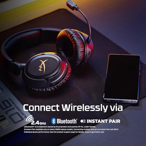 HyperX Cloud Flight 2 – Wireless Gaming Headset, Customizable RGB Lighting with Removable Earcup Plates, up to 100 Hours of Battery Life, 2.4GHz & Bluetooth, Multi-Platform Compatibility - Black - color: Black