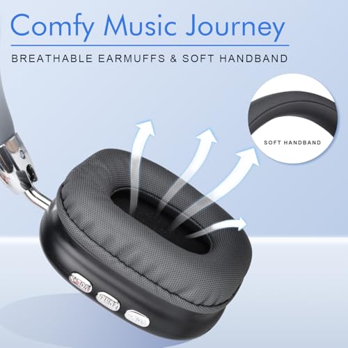 Over Ear Bluetooth Headphones, Foldable Headphones Wireless, Comfortable Fit, Foldable Lightweight Headset, Bluetooth Headphones with Microphone for Phone PC Travel (Black) - color: Black