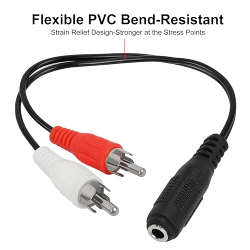 2Pack 3.5mm Female to 2 RCA Splitter Male Stereo Audio Y Cable (1ft), Gold Plated Adapter with OFC Conductor & Dual Shielding, for Speakers, Home Theater, TV, Smartphone, MP3, Tablet(8inch)