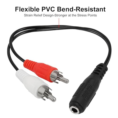 2Pack 3.5mm Female to 2 RCA Splitter Male Stereo Audio Y Cable (1ft), Gold Plated Adapter with OFC Conductor & Dual Shielding, for Speakers, Home Theater, TV, Smartphone, MP3, Tablet(8inch)