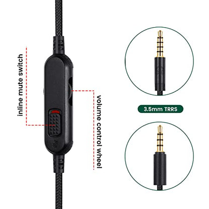 G Pro X Cord, Detachable Gaming Headset Cable for Logitech G Pro / G433 | G233 Wire - 3.5mm(1/8") Nylon Braided with Inline Mute Switch and Volume Controller, 6ft Long - style: Mute and Vol Controller