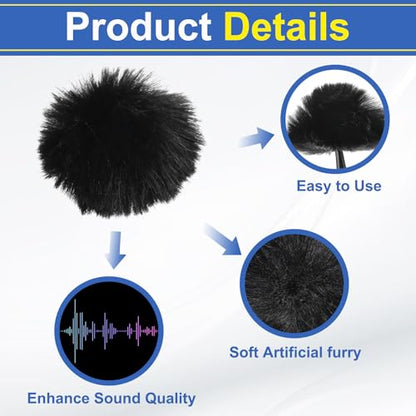 MECCANIXITY Microphone Cover Mini Furry Windscreen Foam Mic Sponge 8mm with Black Cap for 0.5 to 1.2mm Microphone 1 Set - color: Black, size: 8mm