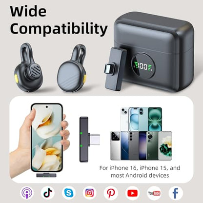 Mini Wireless Microphone for iPhone and Android Content Creator Mic | USB C Lavalier, Charging Case, 21H Battery, Noise Canceling, Video Recording