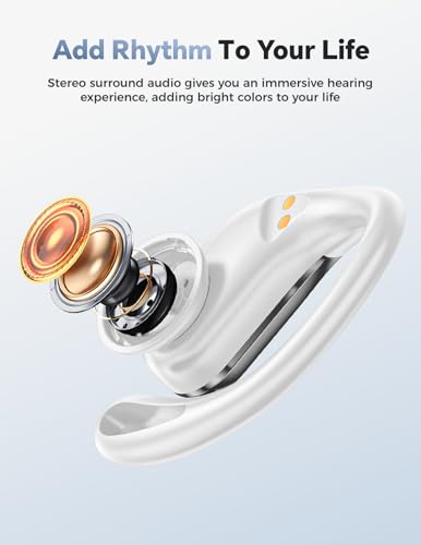 Wireless Earbuds 40H Bluetooth 5.3 Sport Headphones with Earhooks,White | Sweatproof & Waterproof,In-ear Buds Feature Easy Button & Deep Bass, Stereo Sound Device for Gym Running Workout - color: Moonlight White