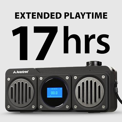 Avantree BoomByte - Portable FM Radio & Bluetooth Speaker with Stereo Sound | Long Rechargeable Playtime, Micro SD Card & USB Audio Input, MP3 Player, Metal Finish, Easy to Use, Black - color: Black
