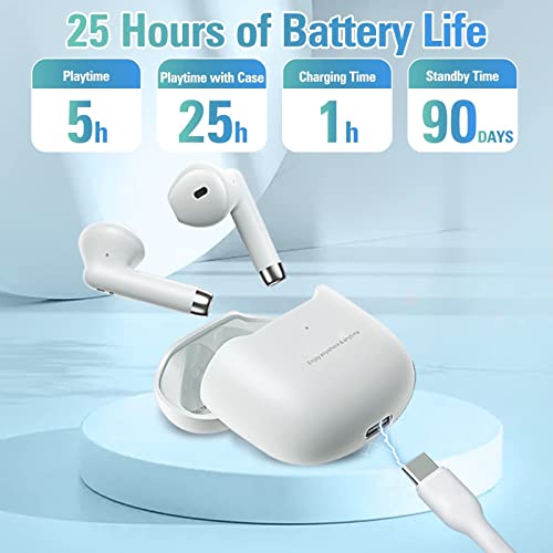 True Wireless Earbuds White Bluetooth 5.3 with Microphone for Working Out Noise Canceling Blue Tooth Ear Buds Deep Bass TWS Wireless Earphones with Charging Case in Ear Headphone for iPhone Android - color: White