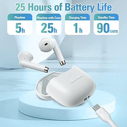 True Wireless Earbuds White Bluetooth 5.3 with Microphone for Working Out Noise Canceling Blue Tooth Ear Buds Deep Bass TWS Wireless Earphones with Charging Case in Ear Headphone for iPhone Android - color: White