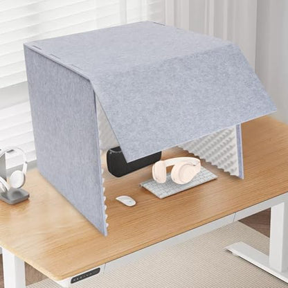 Desktop Soundproof Cover, Isolation Booth, Vocal Sound Absorbing Shield, Portable Vocal Recording Booth, Sound Proof Foam Room, Microphone Isolation Booth Cube, for Office, Home Studio (Gray)