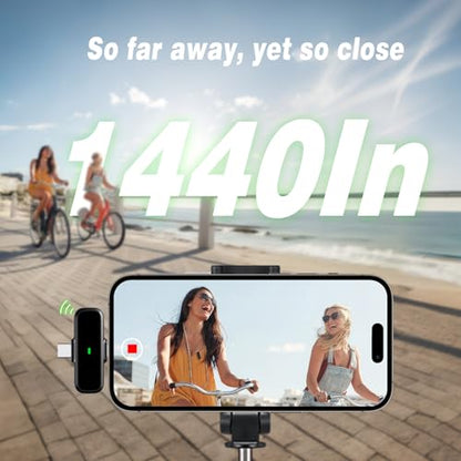 Wireless Lavalier Microphone for iPhone/Android - Dual Mini Noise Canceling Mic with Charging Case(30H), USB-C/Lightning Clip-on Microphone for Video Recording Streaming Podcast Vlogging（Gray）