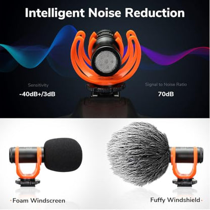 Camera Microphone Shotgun Mic Professional Super Cardioid Video Microphone Perfect for Canon EOS, Nikon DSLR Cameras and Camcorders