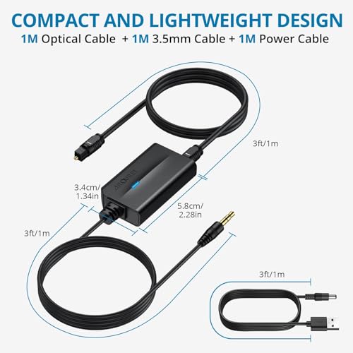 AUTOUTLET 192khz DAC Audio Converter, Optical to 3.5mm Converter, Optical Audio Cable to Aux Adapter for HDTV, Blu-Ray Players and Game Consoles - size: SPDIF to 3.5 mm no volume control, style: EFU153