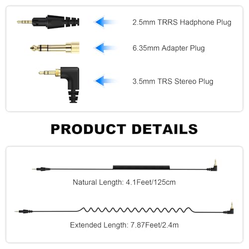Premium 4-Pole DJ Audio Headphone Cable, Compatible with Pioneer HDJ-X5/X7/S7/CUE1, Extended Coiled Spring Wire for DJs and Audio Equipment