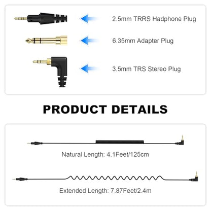 Premium 4-Pole DJ Audio Headphone Cable, Compatible with Pioneer HDJ-X5/X7/S7/CUE1, Extended Coiled Spring Wire for DJs and Audio Equipment