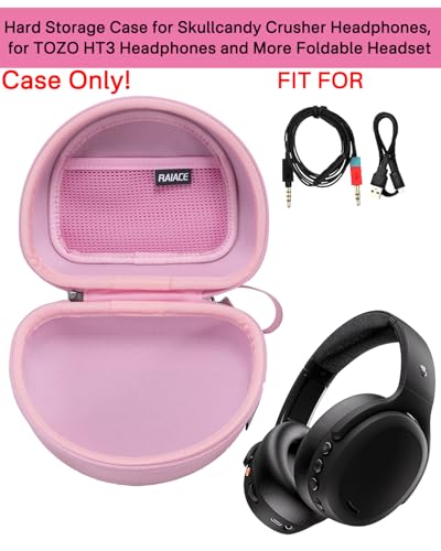 RAIACE Hard Storage Case Compatible with Skullcandy Crusher Over-Ear Headphones, for TOZO HT3 Headphones and More Foldable Headset, Travel Carrying Bag. (Case Only)-Pink - color: Pink