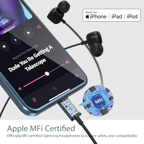 Headphones Wired with Lightning Connector, Wired Earbuds for iPhone, Apple MFi Certified Earphones with Microphone & Volume Contro, Compatible with iPhone 14/13/12/11/Pro Max/XR/XS/X/8/7/SE