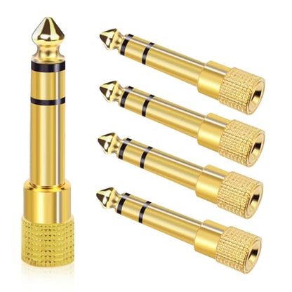 Aqdocvf 5-Pack 3.5mm to 1/4" Adapter, Gold Plated Headphone Jack Adapters | 1/4" to 3.5mm Adapter, Stereo Audio Headphone Adapters for Aux Cable, Headphones, Piano, Drums, Guitar Amplifier - color: gold-plated
