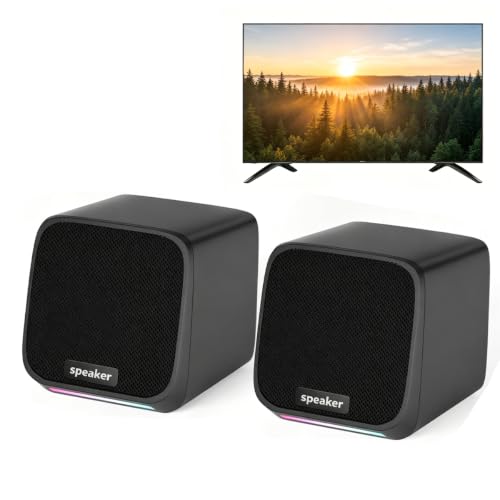 Computer Speakers USB-A Powered Wired Stereo Desktop Speakers with 3.5mm Aux Plug No Bluetooth for PC Laptop 2026, Brown - color: Brown
