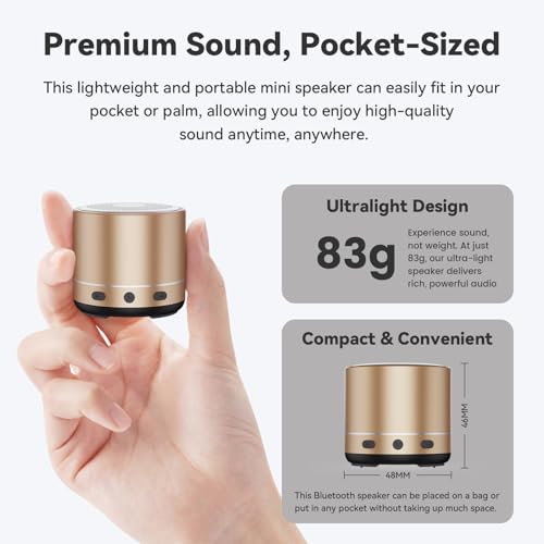 Mini Bluetooth Speaker, 2026 Ultra-Light Mini Bluetooth Speaker, IP7 Waterproof Brief Design, Small Shower Travel Speaker for Outdoor, 8H Playtime, Perfect for Phone/PC/Tablet & Gift Golden - color: Golden
