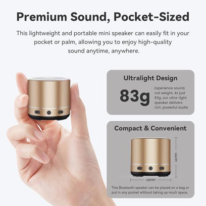 Mini Bluetooth Speaker, 2026 Ultra-Light Mini Bluetooth Speaker, IP7 Waterproof Brief Design, Small Shower Travel Speaker for Outdoor, 8H Playtime, Perfect for Phone/PC/Tablet & Gift Golden - color: Golden