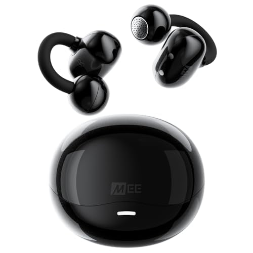 MEE audio Pebbles Air Open Ear True Wireless Earbuds - Bluetooth 5.3 Lightweight Earclip Headphones with Headset Microphone & Call Noise Reduction for Gym/Workouts/Sports and Gaming (Onyx/Black) - color: Onyx
