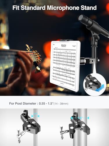elitehood Metal iPad Holder for Mic Stand, Adjustable Tablet Holder for Mic | Aluminum iPad Mic Stand Holder for Microphone Music Stand, 360° Adjustable iPad Mount for 4.7-13" Tablets and Cell Phones - size: 4.5in - Single Ball Joint