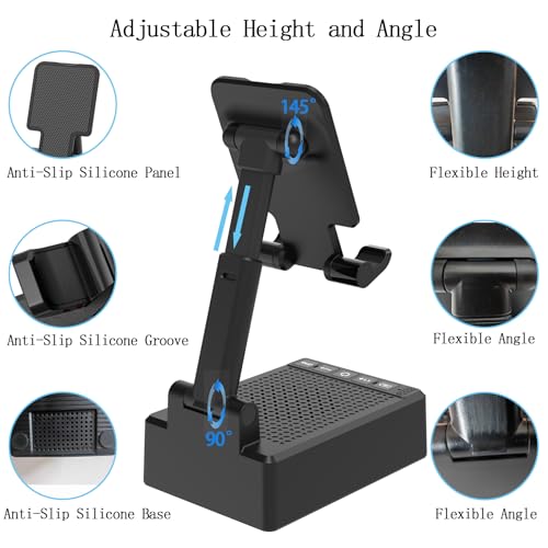 Gifts for Dad Mom Boyfriend,Cell Phone Stand with Wireless Bluetooth Speaker,HD Surround Sound Bluetooth Speaker for Home Kitchen and Outdoors Compatible with Mobile Phone, Gifts for Men Women(Black)