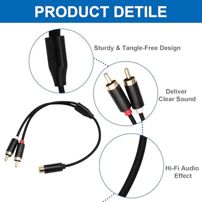2 Pack 1 Female to 2 Male Audio Cable, RCA Y-Adapter, 1Ft | Gold-Plated Splitter Cable, Y Adapter Connector, Extension Cord for Home Theater Car Audio - size: 1 Female to 2 Male
