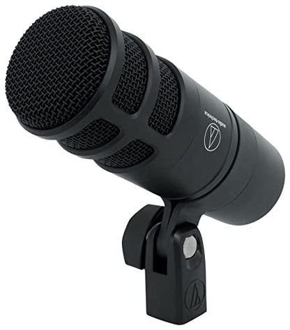 Audiosavings Bundle: Audio Technica AT2040 Hypercardioid Dynamic Broadcast/Podcast Microphone Mic Bundle with Rockville PRO-M50 Studio Headphones w/Detachable Coil Cable, Case+Extra Ear Pad (2 Items)
