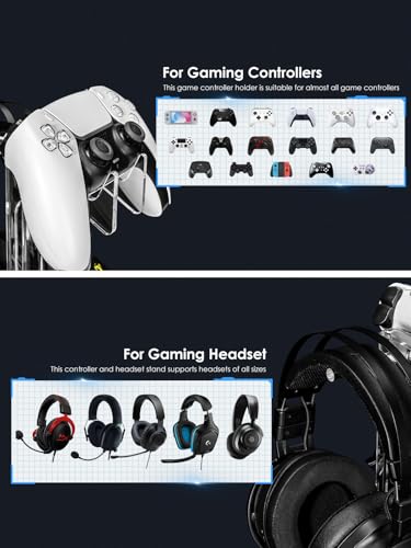 OAPRIRE Headset and Controller Stand, Space-Saving 2 Tier Game Controller Holder, Acrylic Controller and Headset Stand for Desktop, Universal Design Compatible with PS5/PS4/Xbox/Switch (Deep Black) - color: Black, size: 2 Tier-without lights