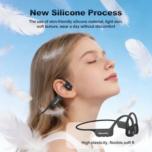 Liquid Silicone Swimming Headphones,IP68 Waterproof Underwater Bone Conduction Headphones,Bluetooth 6.0 &MP3 with 32GB Memory Card,Open Ear Bone Earphones for Running,Fitness and Cycling (Gray)