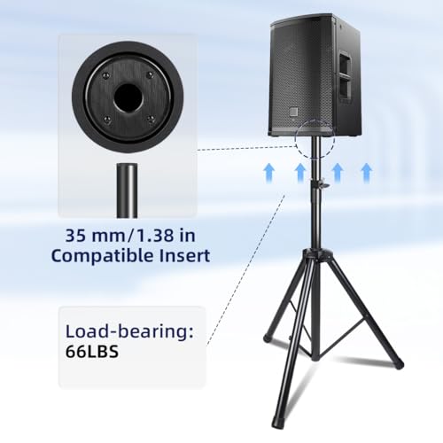 2 Pack Universal Speaker Stands Pair, Height Adjustable Tripod from 35 to 60 Inch 35 MM Compatible Insert with Carrying Bag for Stage