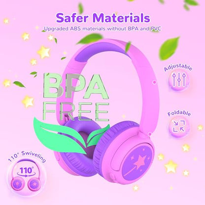 iClever BTH22 Kids Bluetooth Headphones for Toddler Travel, 60H Play Time | SafeSound Tech3.0, Stereo Sound, USB C Fast Charging, AUX Cable, Kids Wireless Headphones for Girls/Boys/Tablet/PC/School - color: Magenta