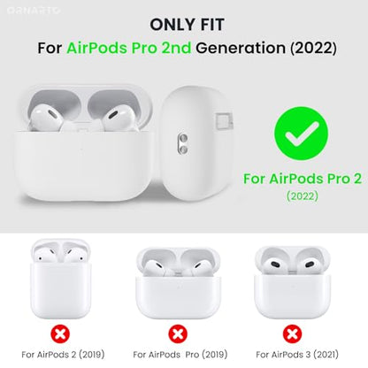 ORNARTO for AirPods Pro 2 Case, Hybrid Silicone, White | Hybrid Silicone Rubber, Front LED Visible, Wireless Charging, Skin-Friendly Soft Touch, Anti-Scratch, Detachable Lanyard - color: White